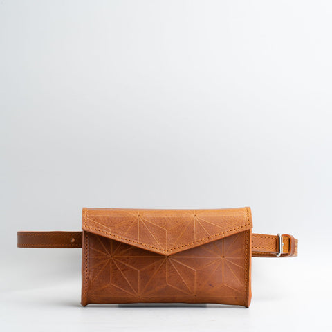 custom leather woman belt bag geometric pattern