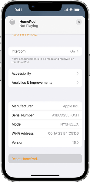 Reset HomePod