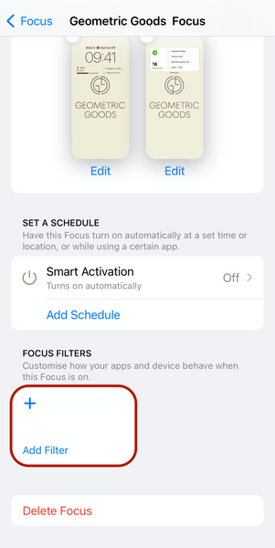 how to add focus filters on iPhone 15 with iOS 17
