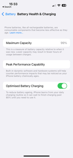 iPhone 15 Optimized Battery Charging Settings