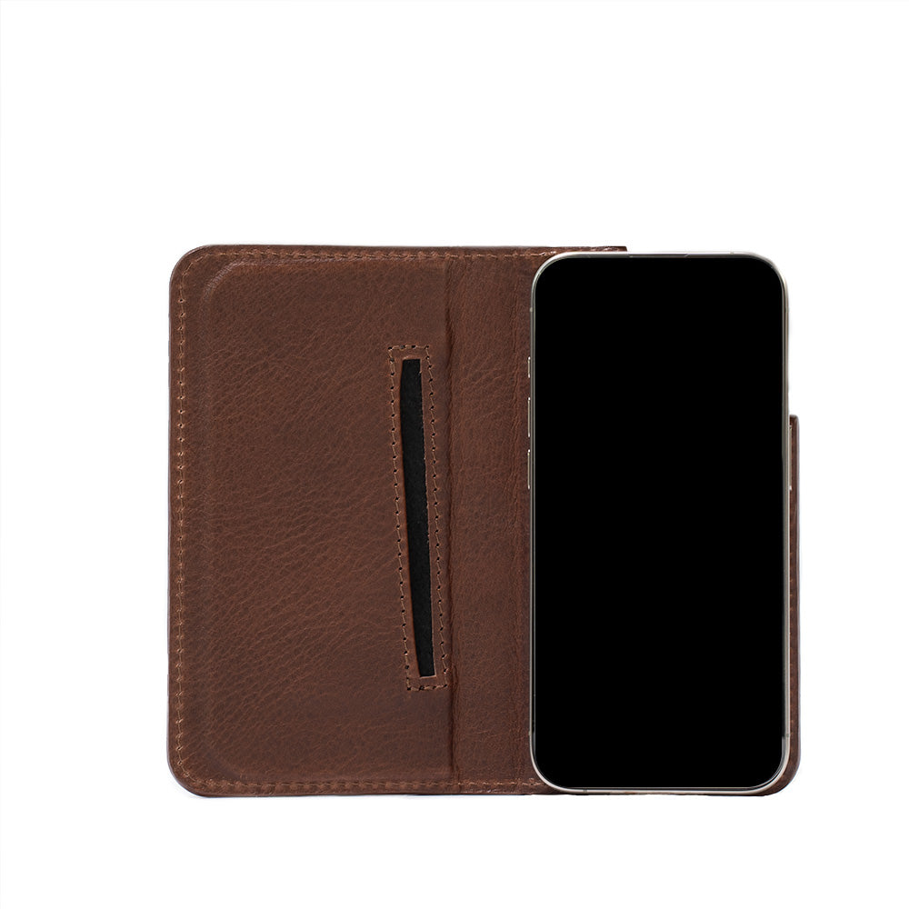 Geometric Goods iPhone 15 Series Leather Folio Case Wallet with MagSafe - The Minimalist 3.0 Mahogany / iPhone 15 Pro Max