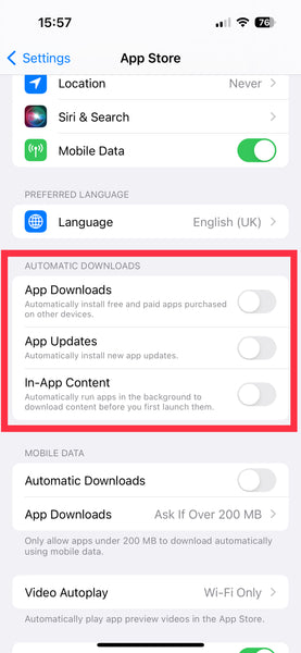 iPhone 15 Disable Automatic Downloads and App Updates