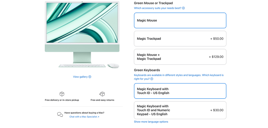 imac M3 green Magic Mouse and Magic Trackpad price