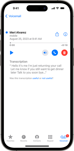 find Live Voicemail transcriptions