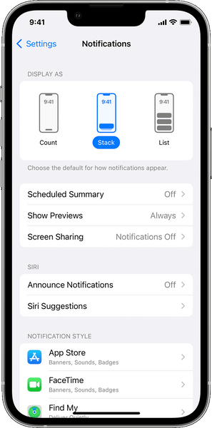 ios 17 iphone 15 pro settings notifications