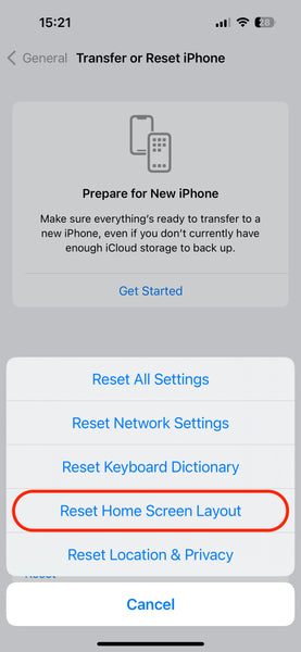 Reset Home Screen Layout on iPhone