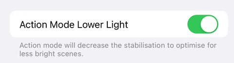 iphone 15 action mode lower light mode settings