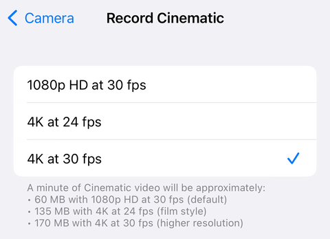 iphone 15 record cinematic camera settings