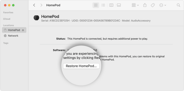 reset homepod on Mac or MacBook
