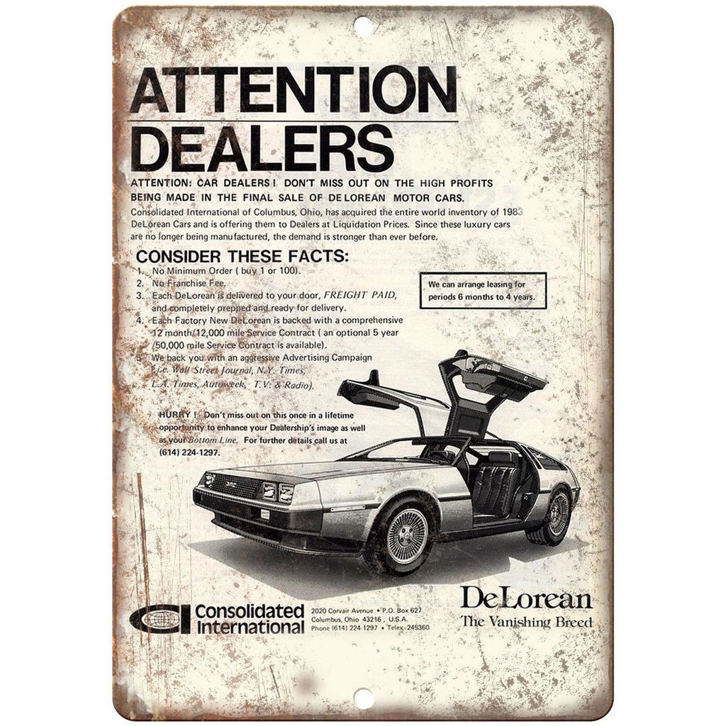 AMC DeLorean Consolidated International Car Ad - 10" x 7" Retro Look Metal Sign
