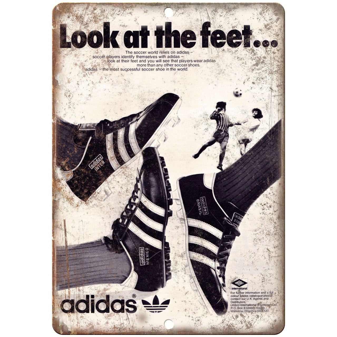 Adidas Soccer Cleats Vintage Ad 10" X Reproduction Metal Sign ZE38 – Rusty Walls Shop