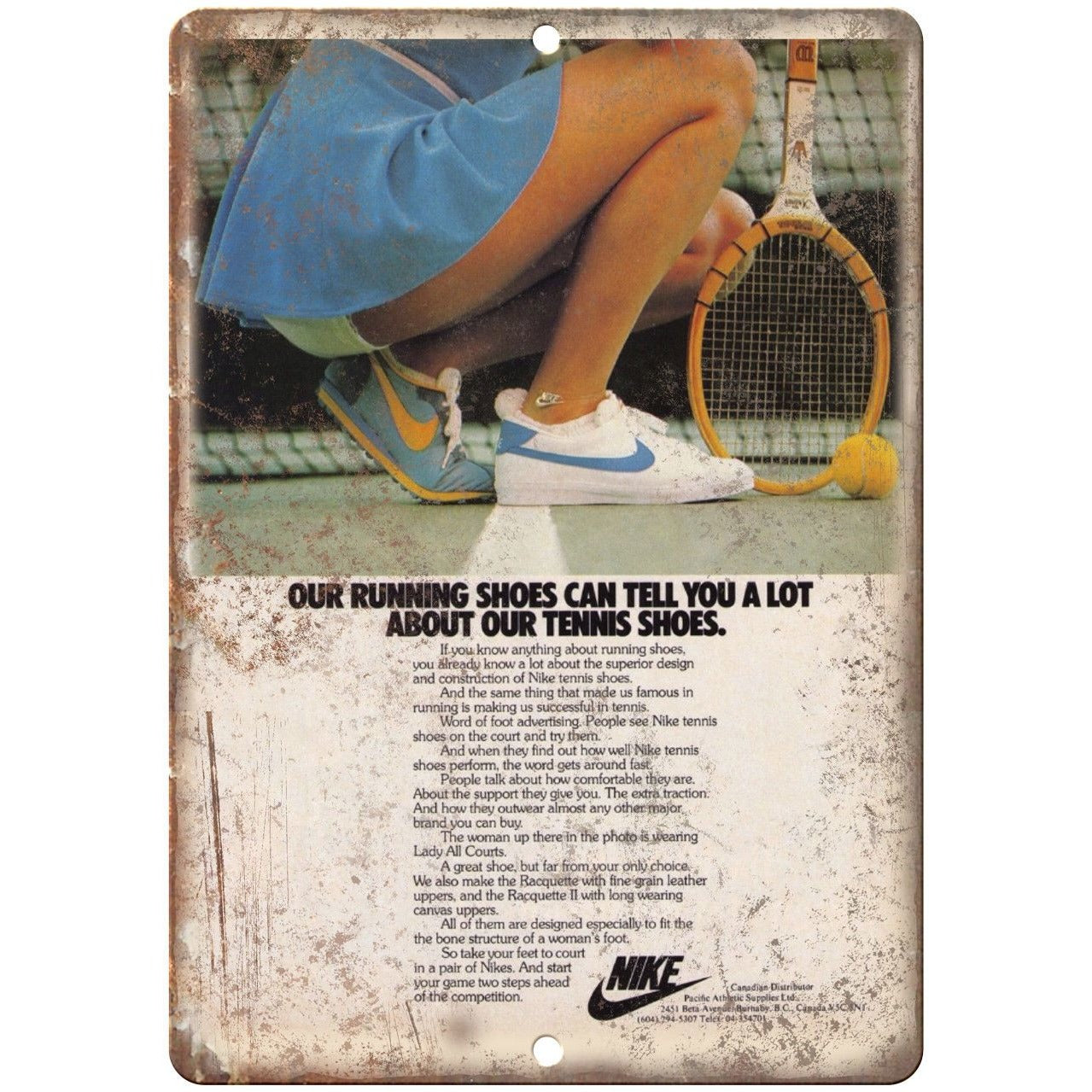 esta Oso Defectuoso Nike Tennis Shoes Sexy Woman Vintage Ad 10" X 7" Reproduction Metal Si –  Rusty Walls Sign Shop