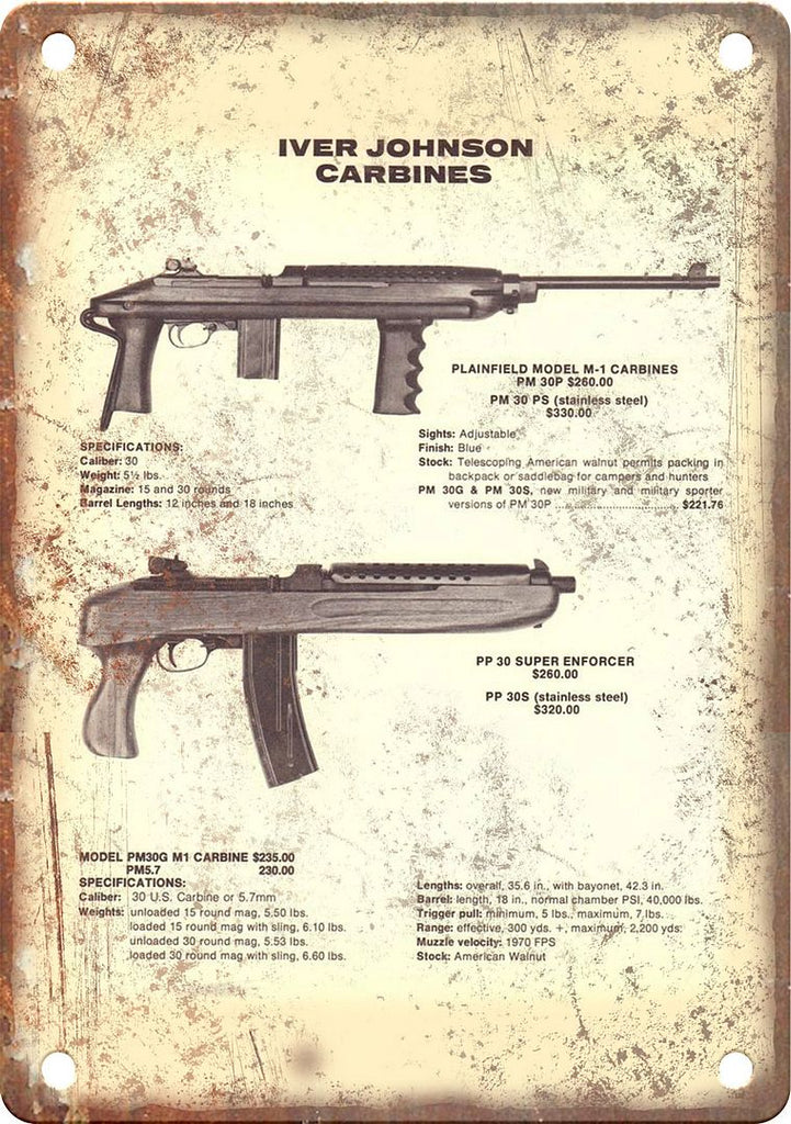 Iver Johnson Carbines Vingage Ad Metal Sign