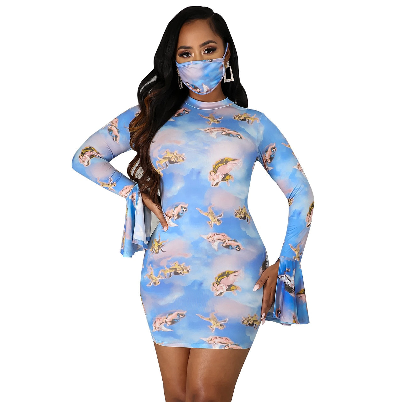 Plus Size Angel Babies Long-sleeve Dress with Mask