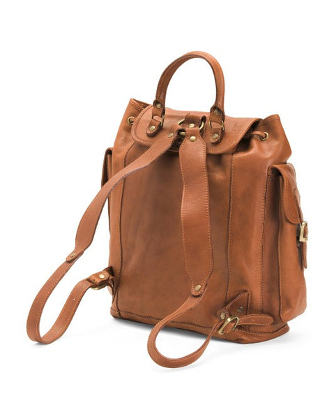 I Medici of Florence Italian Leather Front Flap Drawstring Backpack ...
