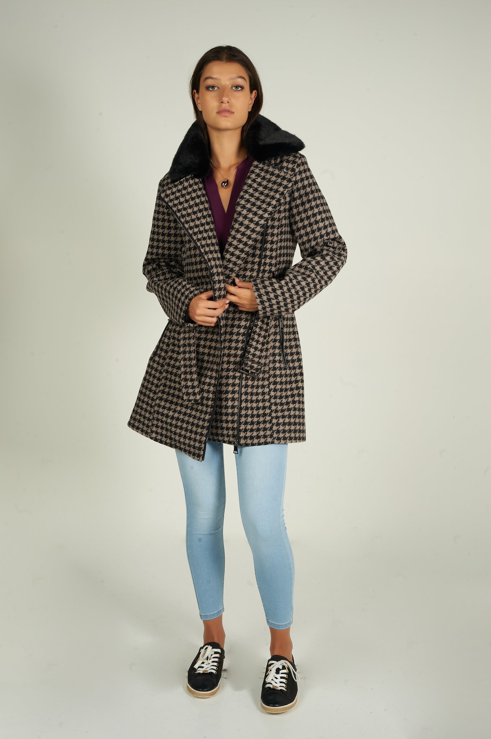 Manteau long à motif pied-de-poule - LL00551 - (E-C8) - Image 14
