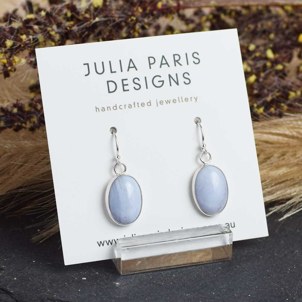 Blue Lace Agate Dangle Earrings | Sterling Silver