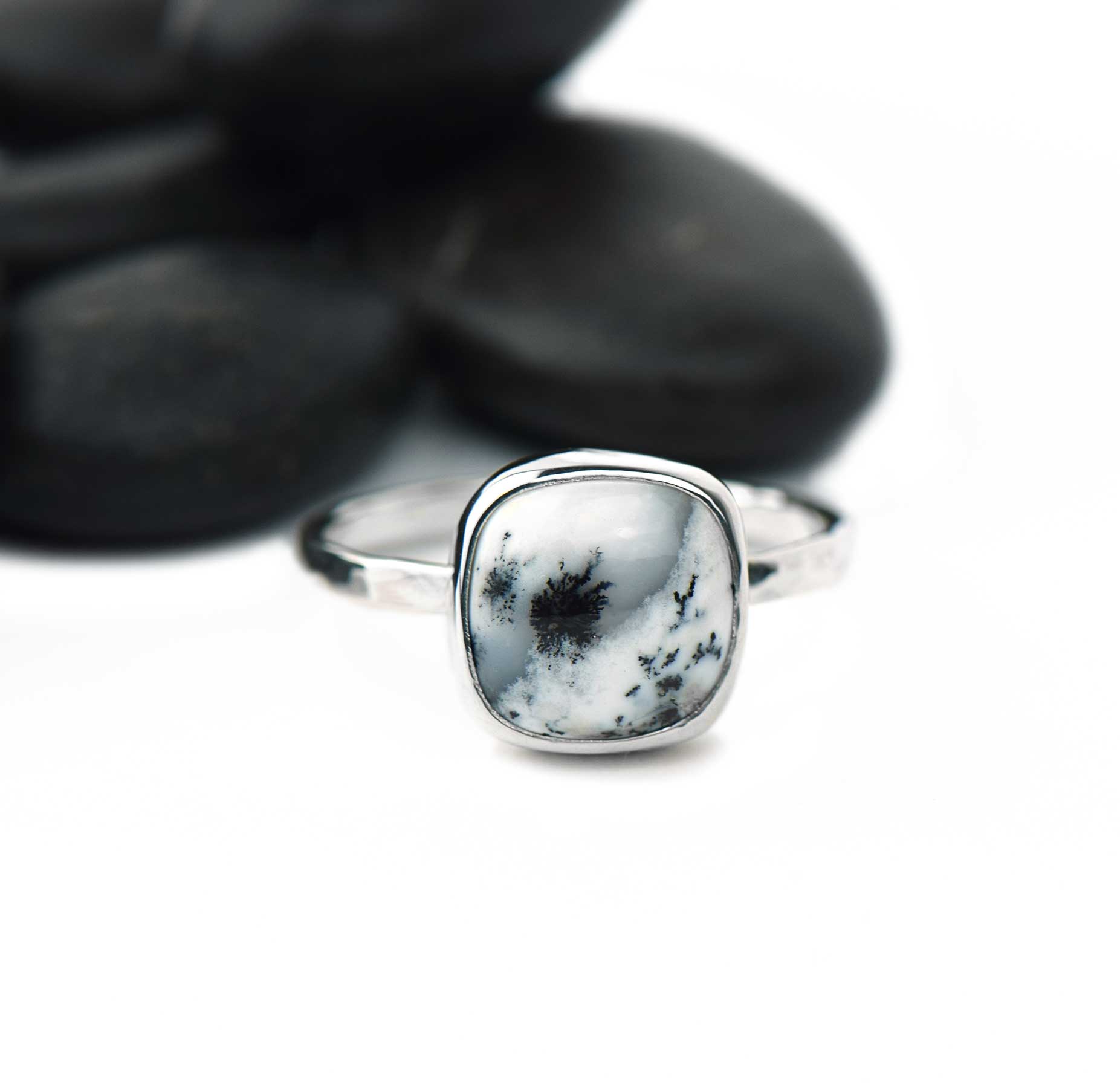 Cushion Dendritic Agate Ring | Sterling Silver | Pick Your Gemstone