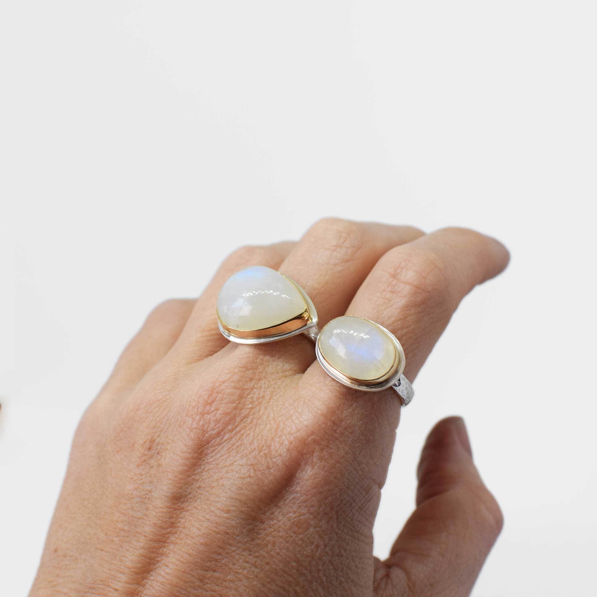 Moonstone Oval Ring | 14K gold and sterling silver | Size 7.5