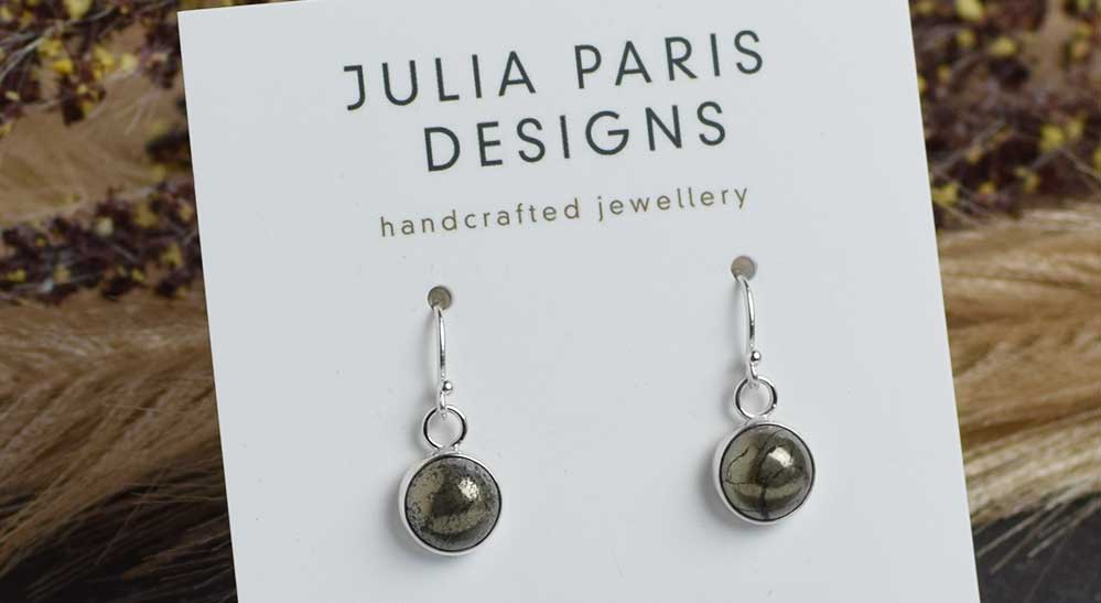 Pyrite Dangle Earrings | Sterling Silver | Small Round