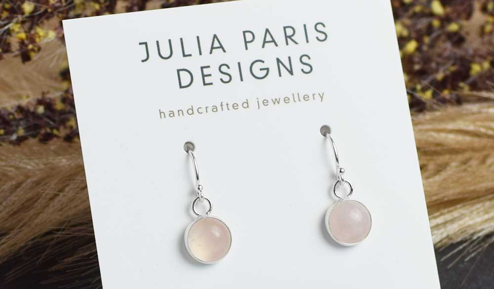 Rose Quartz Dangle Earrings | Sterling Silver | Small Round