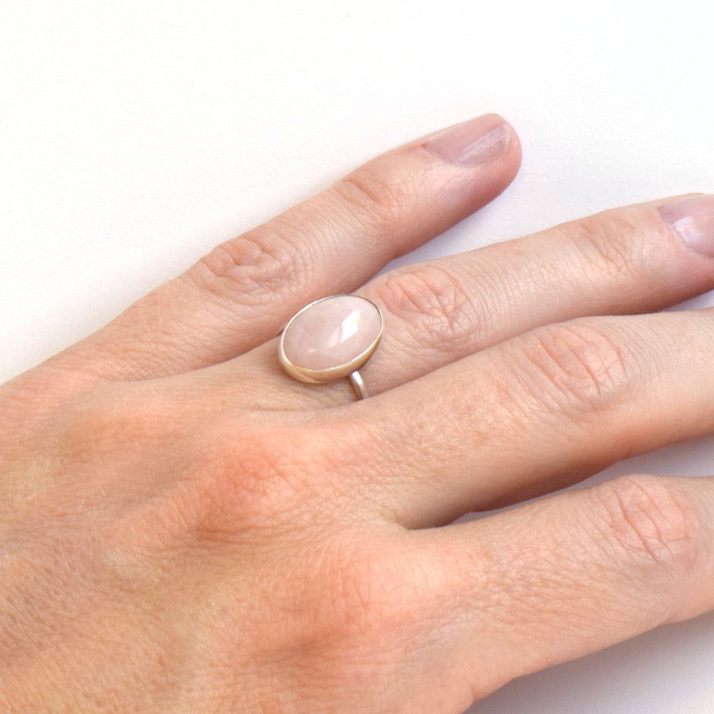 Rose Quartz Ring | Sterling Silver | Small Oval Classic