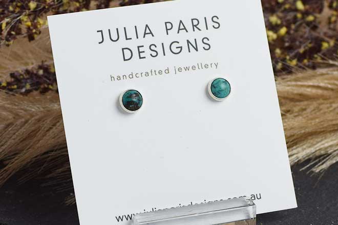 Turquoise Stud Earrings | Sterling Silver | Small Round