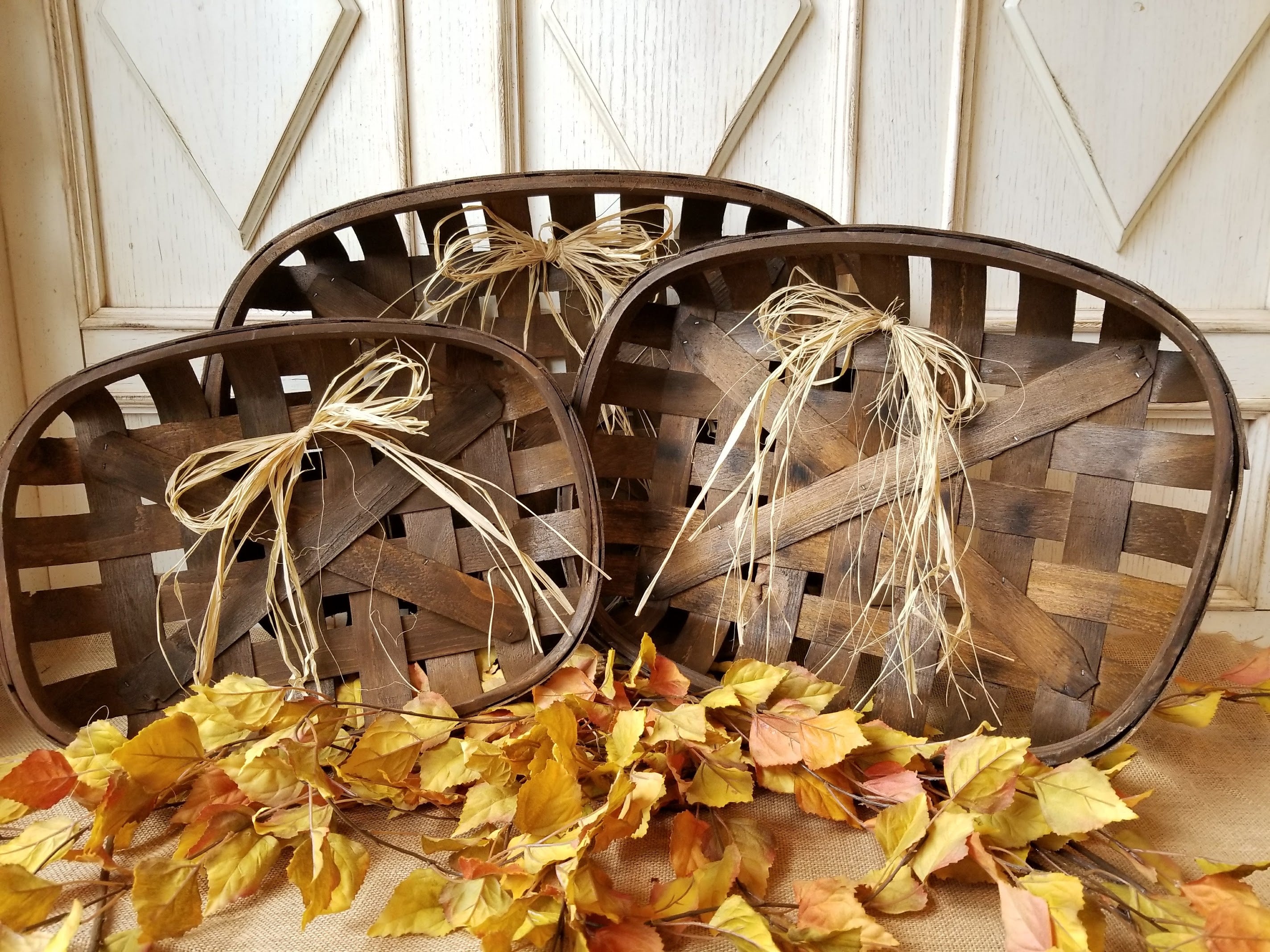 Set of 3 Farmhouse Style Woven Tobacco Baskets FarmHouse