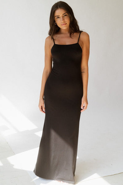 Black Satin Extreme Cowl Halter Maxi Dress