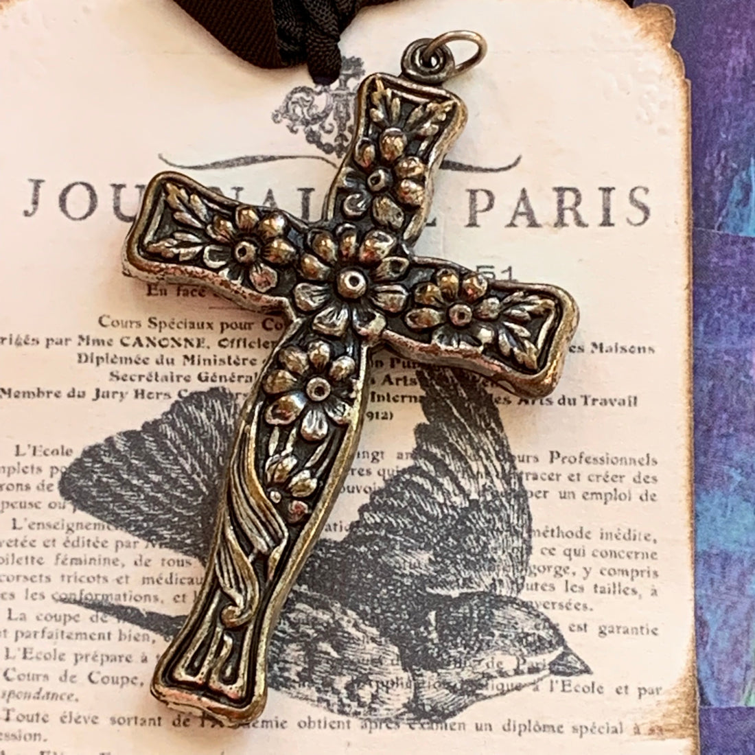 Victorian Silver Plated Embossed Cross Pendant – Lady Slippers