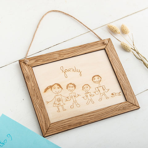 Engraved Childrens Artwork on to wood - The Bespoke Workshop