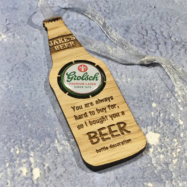 Personalised Beer Bottle Hanging Decoration The Bespoke