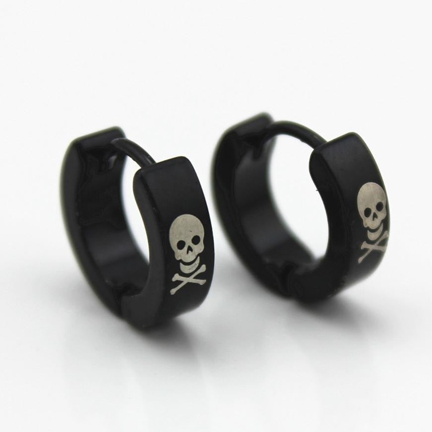 Black Titanium Skull Hoop Earrings 