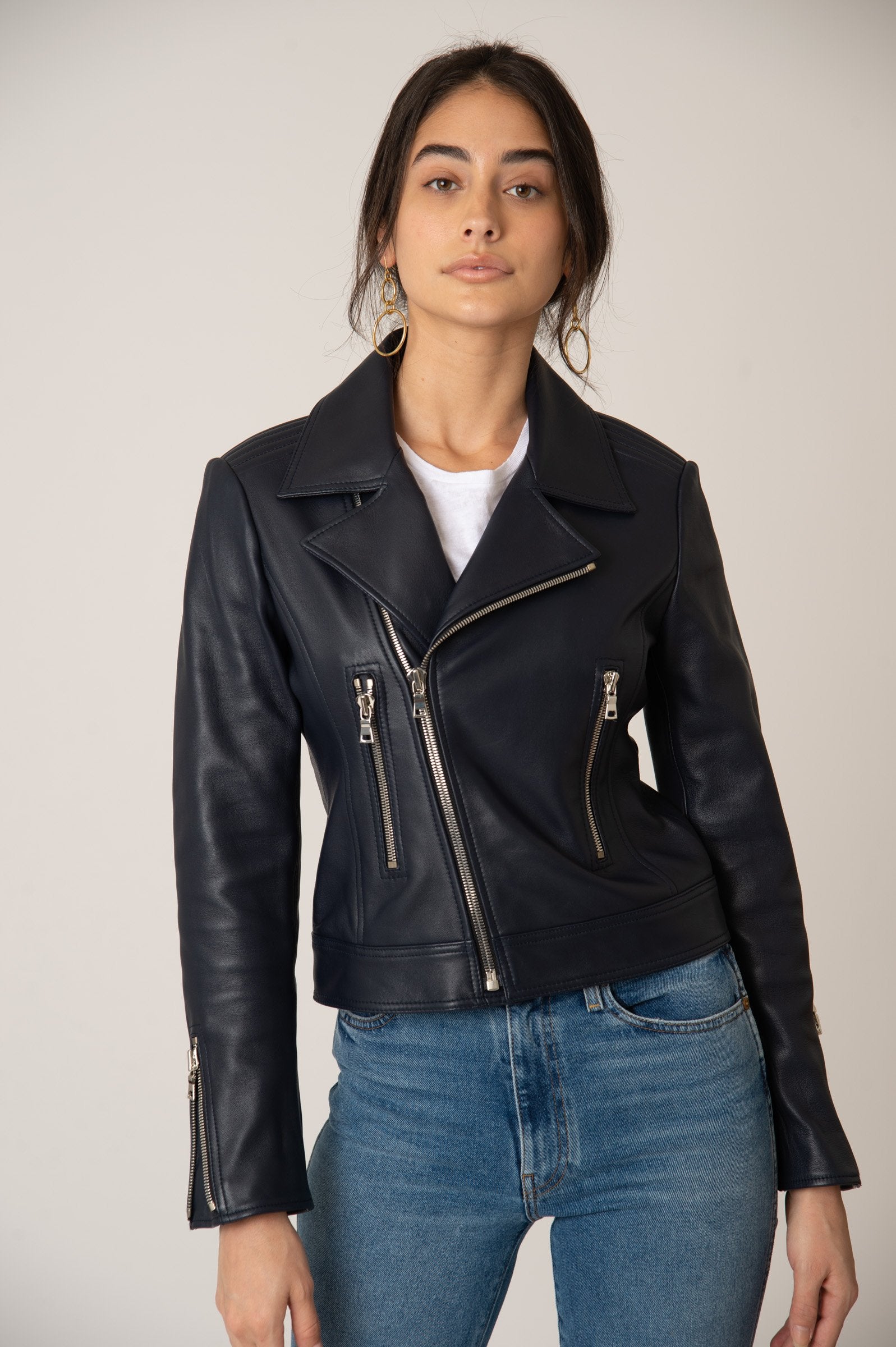 Laurel Canyon Leather Jacket - Navy – Katro