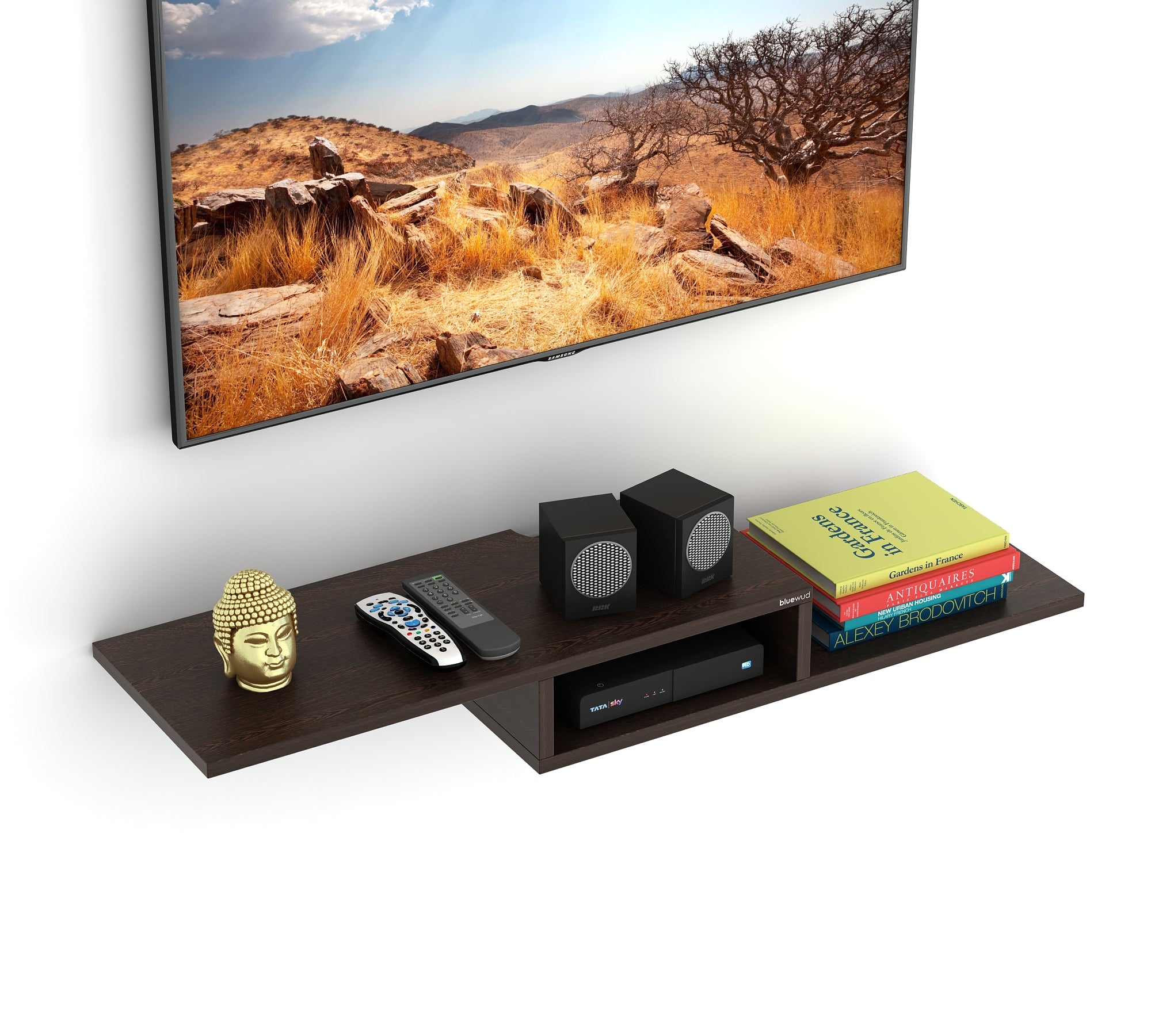 Bluewud Millie Wall Mounted Tv Unit Shelf Set Top Box Stand Wenge