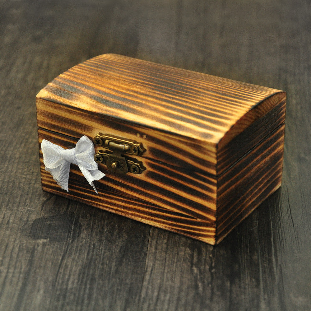 Personalised Rustic Wooden Ring Bearer Box – The Bride's Basket