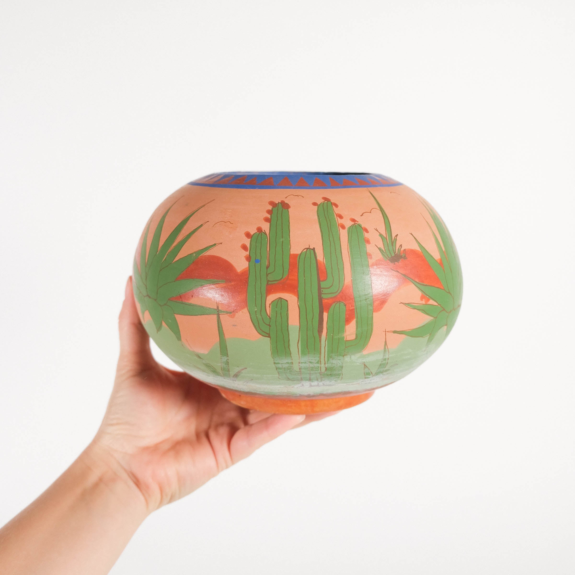 Vintage Mexican Landscape Scene Painted Pottery