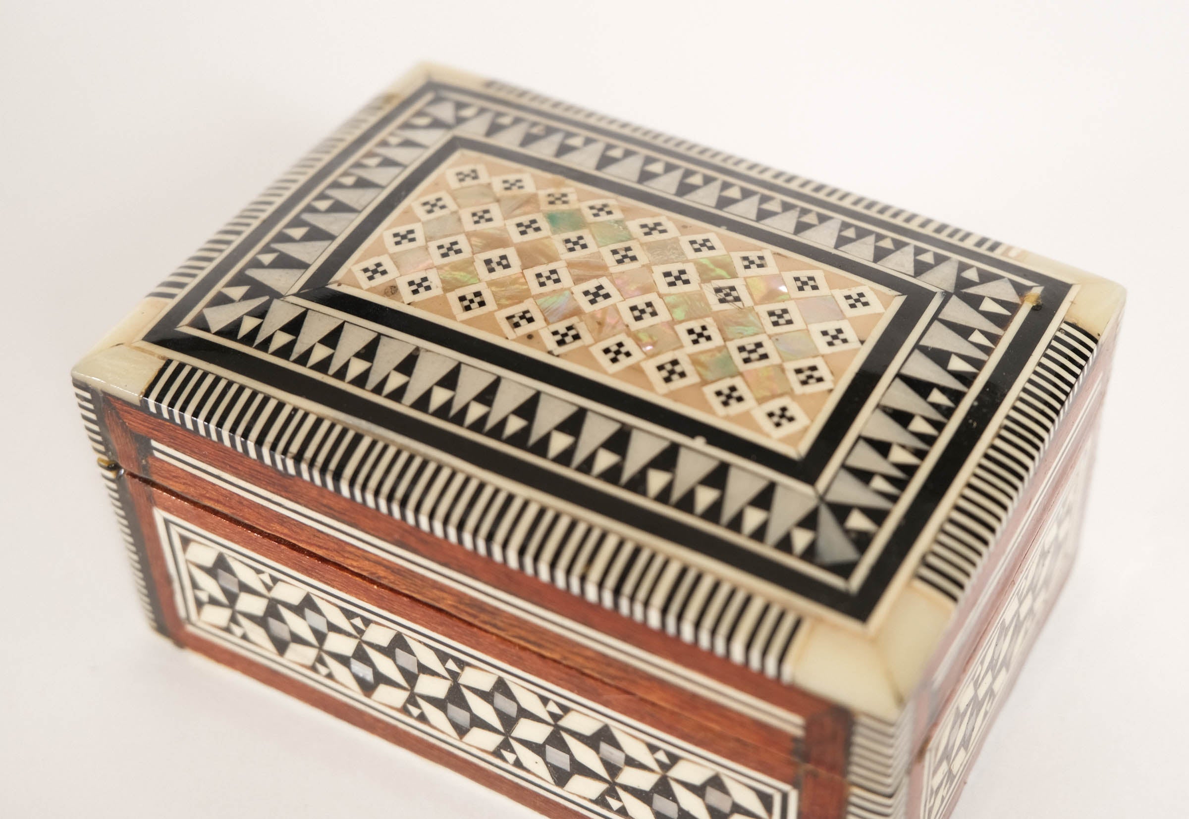 Vintage Wooden Mosaic Inlay Box | Middle Eastern Marquetry Decorative Arts