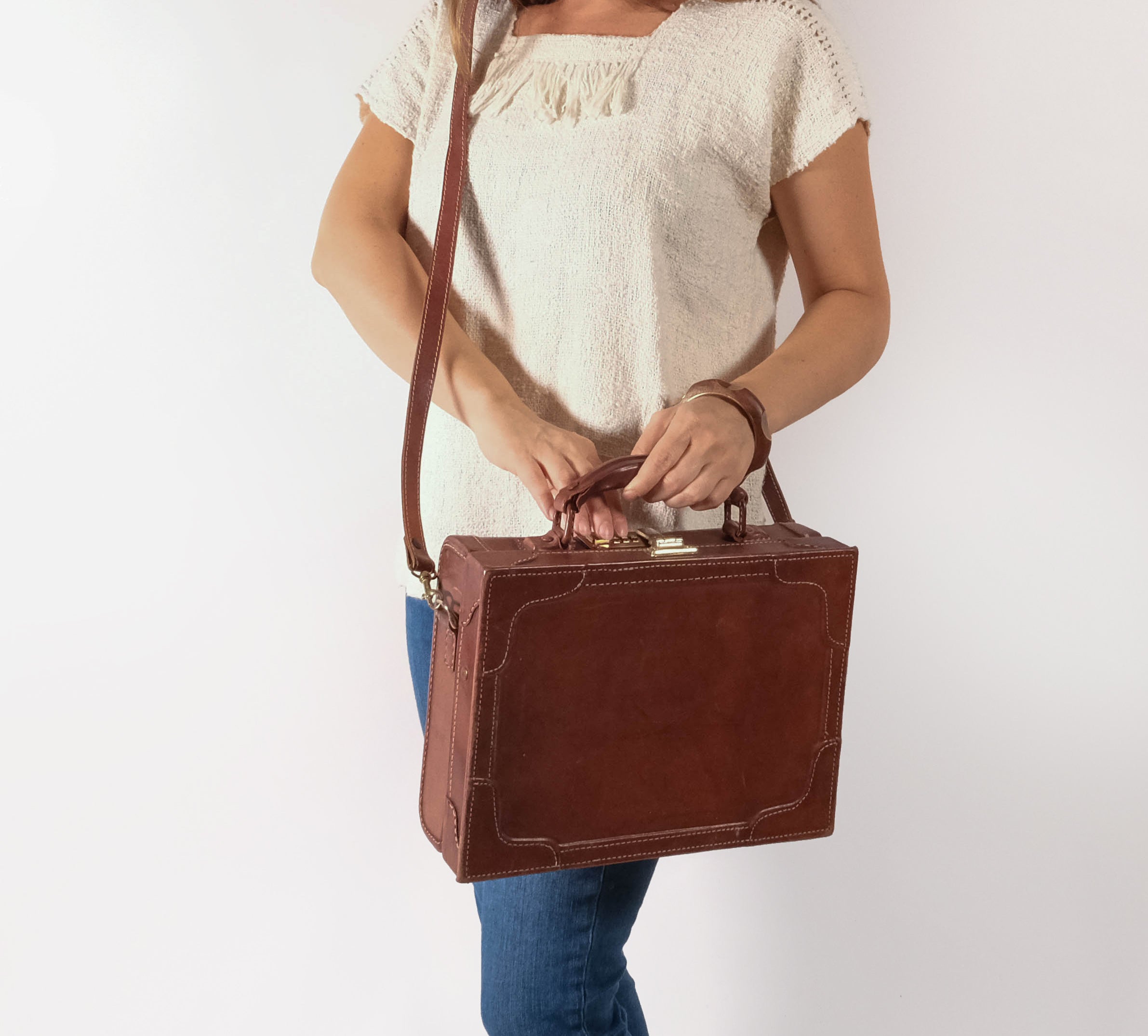 Vintage Leather Briefcase Purse | Crossbody Bag
