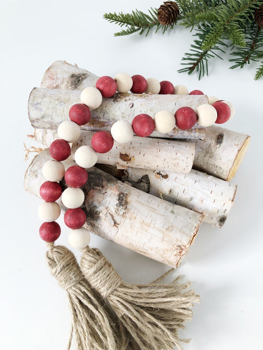 Christmas Wood Bead Garland, Farmhouse Bead Garland, Christmas Decor