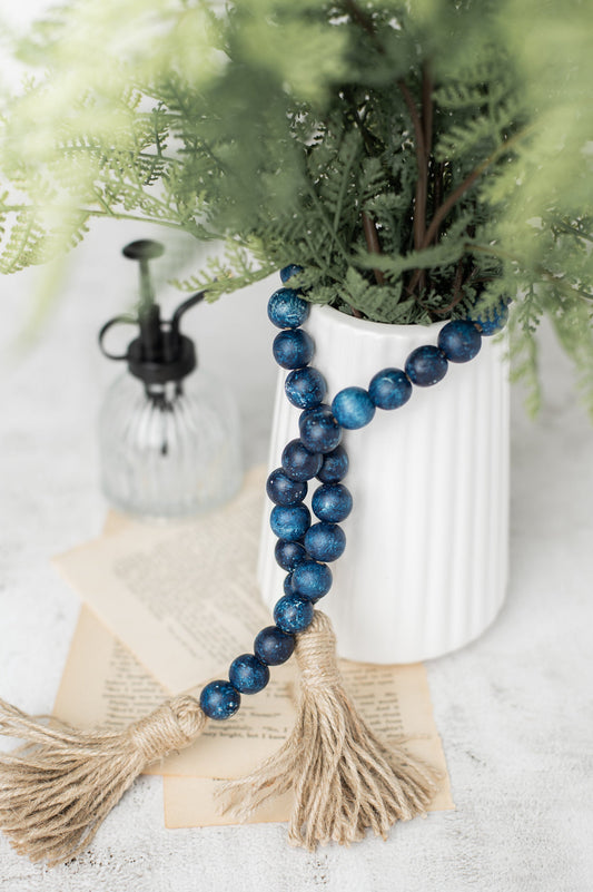 240Pcs Blue Wooden Beads with Jute Cord Ocean Theme Natural Wood