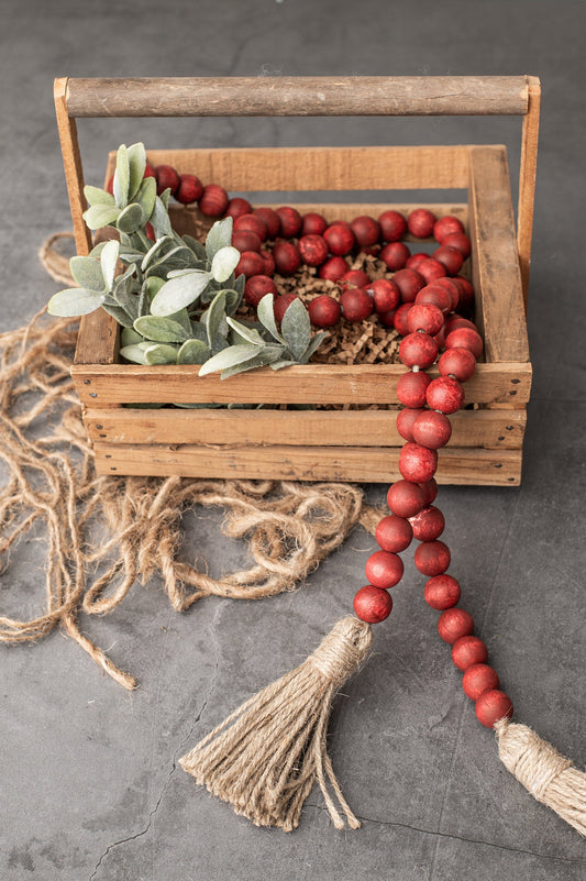 Barn Red Wood Bead Garland with Tassels