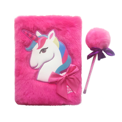 Unicorn Faux Fur Notebook + Pom Pom Pen