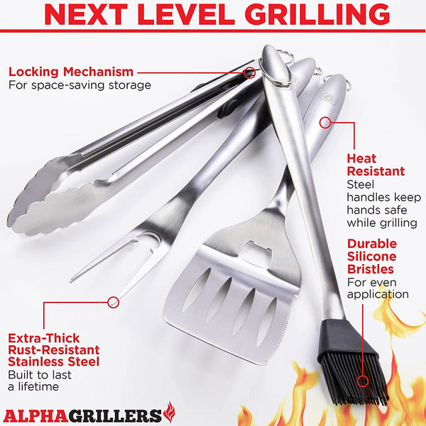 Alpha Grillers Grill Set Heavy Duty BBQ Accessories - BBQ Tool Set 4pc