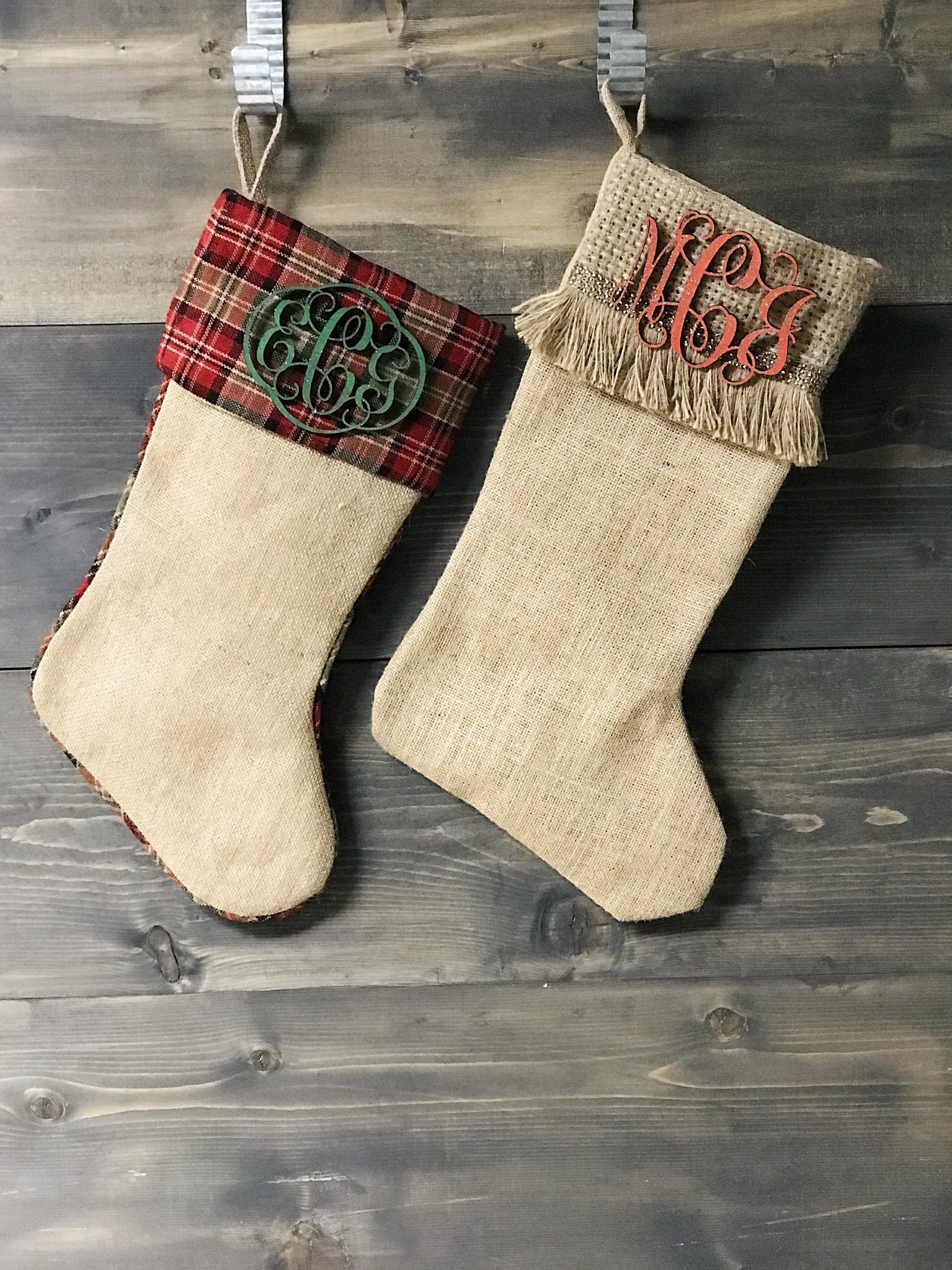 Burlap Stocking with Wooden Monogram – Personalized to Impress