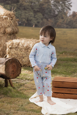 Vauva x Moomin FW23 - 男嬰姆明半印花棉質長袖連身衣 (藍色)