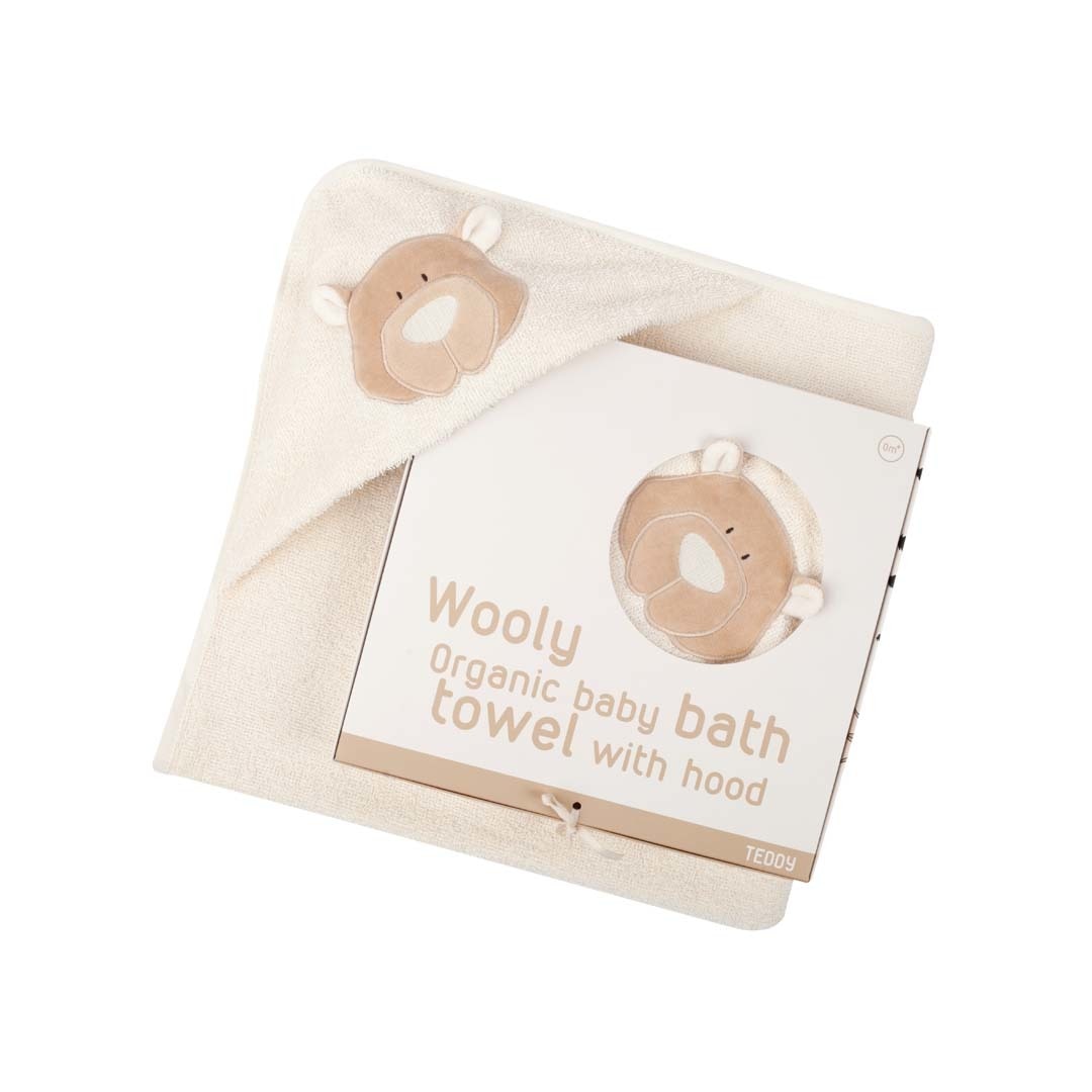 Wooly Organic Baby bath towel with hood – Teddy (75cmx75cm)