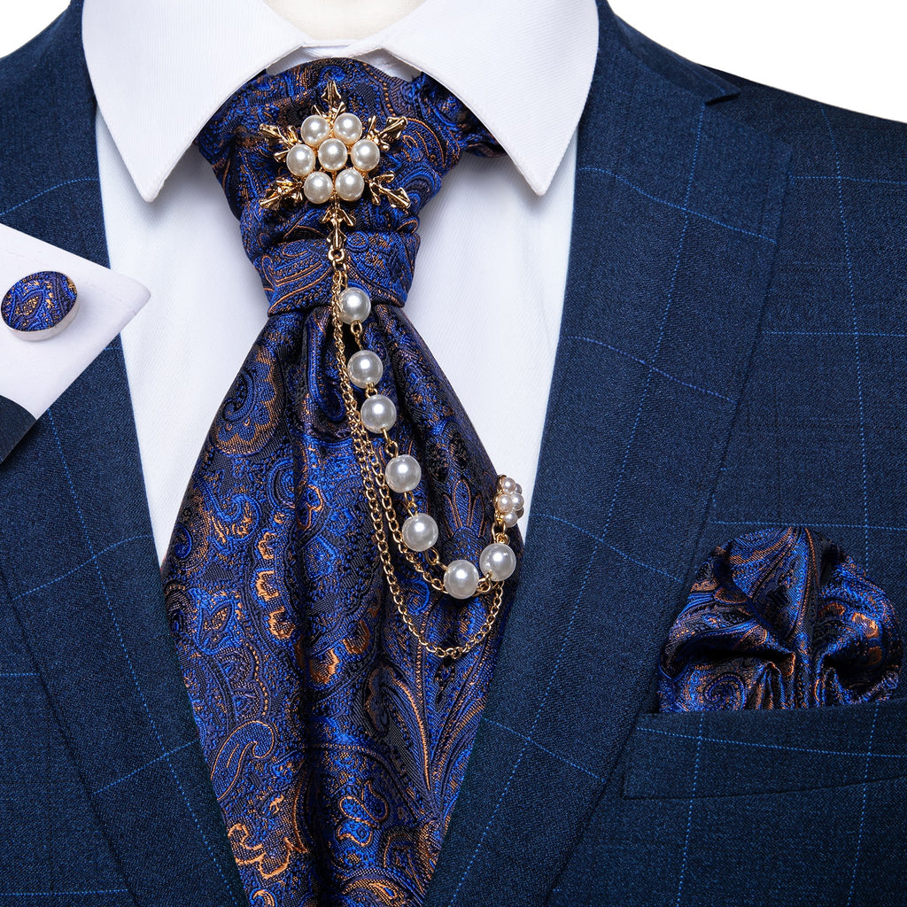 Premium Silk Ascot Tie Brooch Pin Set
