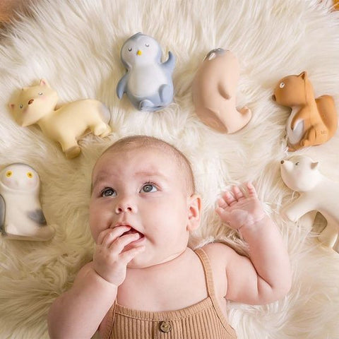 Natural rubber teethers, teething toys for babies from Tikiri Toys