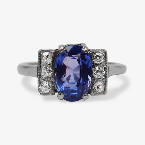 Art Deco Purple Sapphire and Diamond Ring